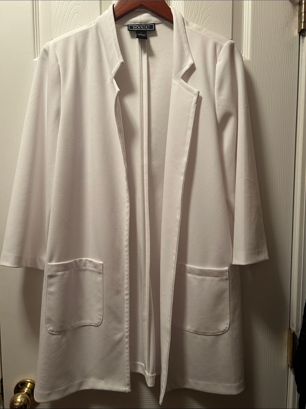 New York & Company Women's Cream Open-Front Long Blazer Jacket Size L